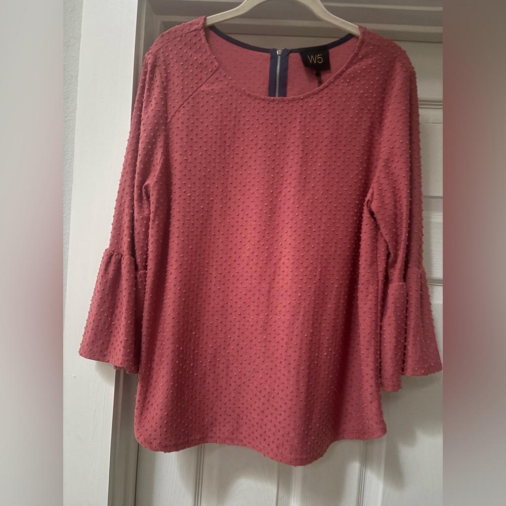 W5 Rose Textured Bell Sleeve Blouse
